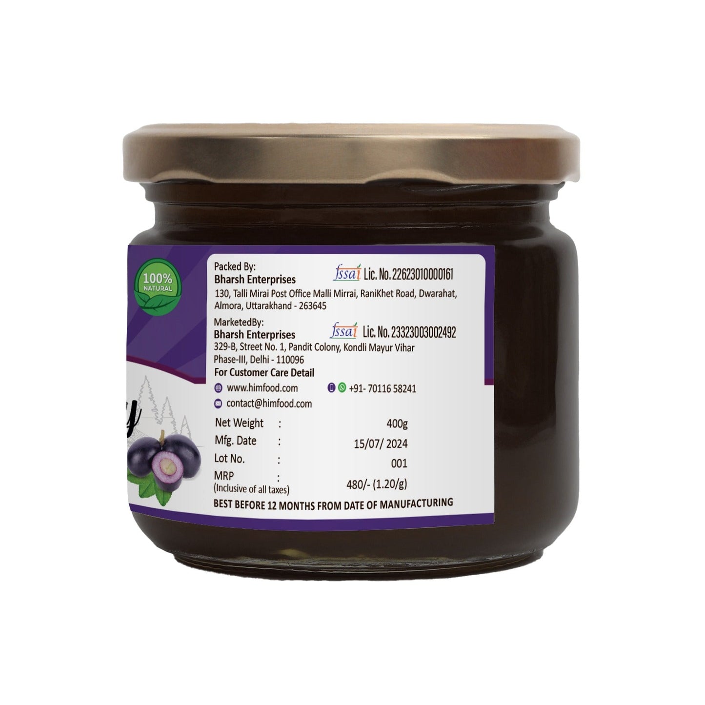 Himfood Raw Jamun Honey 400gm | Himfood Himalayan Multi floral Raw honey 400g|100% Pure honey Raw and Unprocessed Honey | 400g+400g HMF Tested