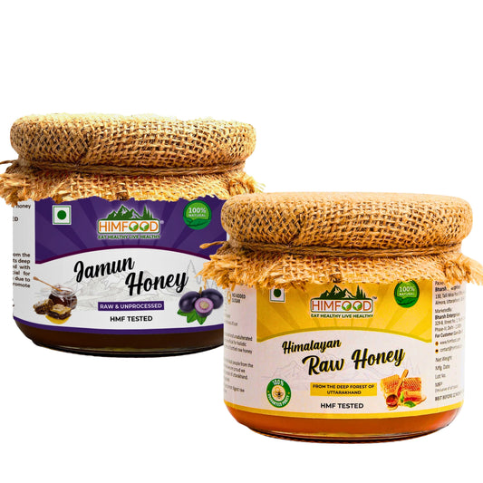 Himfood Raw Jamun Honey 400gm | Himfood Himalayan Multi floral Raw honey 400g|100% Pure honey Raw and Unprocessed Honey | 400g+400g HMF Tested