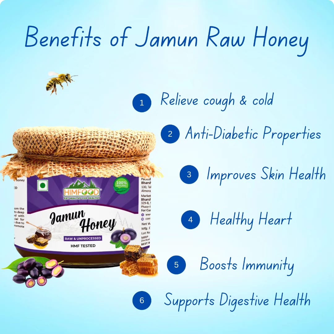 Himfood Raw Jamun Honey 400gm | Himfood Himalayan Multi floral Raw honey 400g|100% Pure honey Raw and Unprocessed Honey | 400g+400g HMF Tested