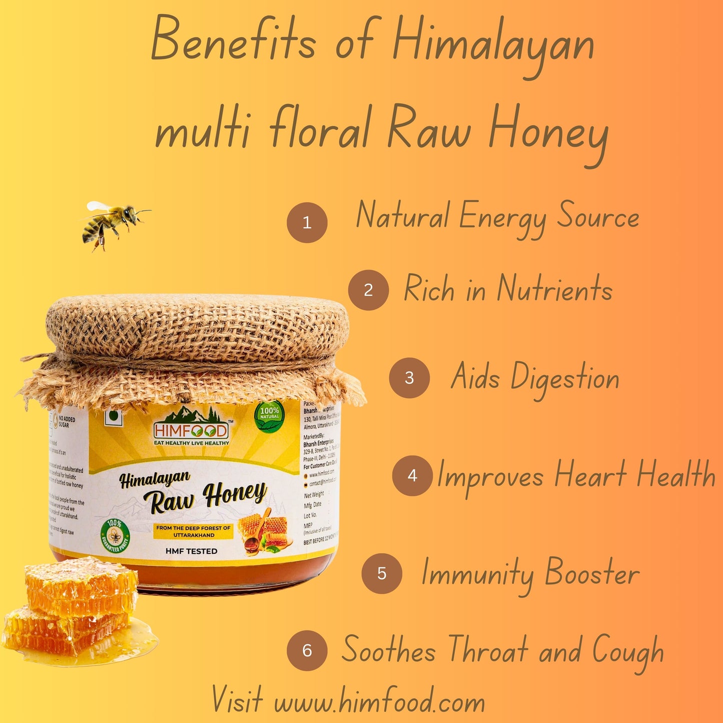 Himfood Raw Jamun Honey 400gm | Himfood Himalayan Multi floral Raw honey 400g|100% Pure honey Raw and Unprocessed Honey | 400g+400g HMF Tested