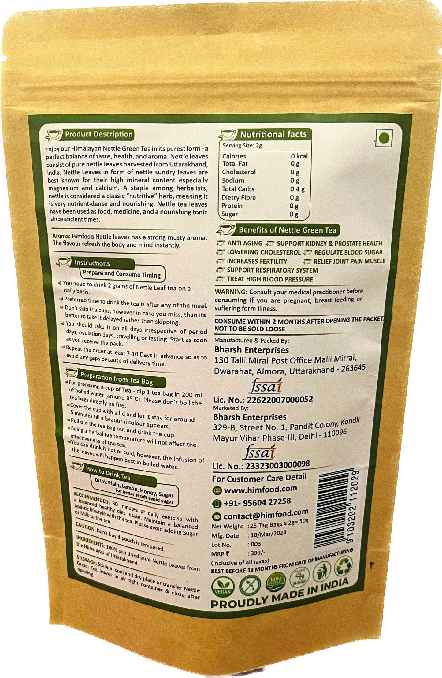 himfood himalayan Nettle leaf Tea green tea (25 Tea Bags - Helps With Kidney Detox, Blood Sugar control, Blood Purify)