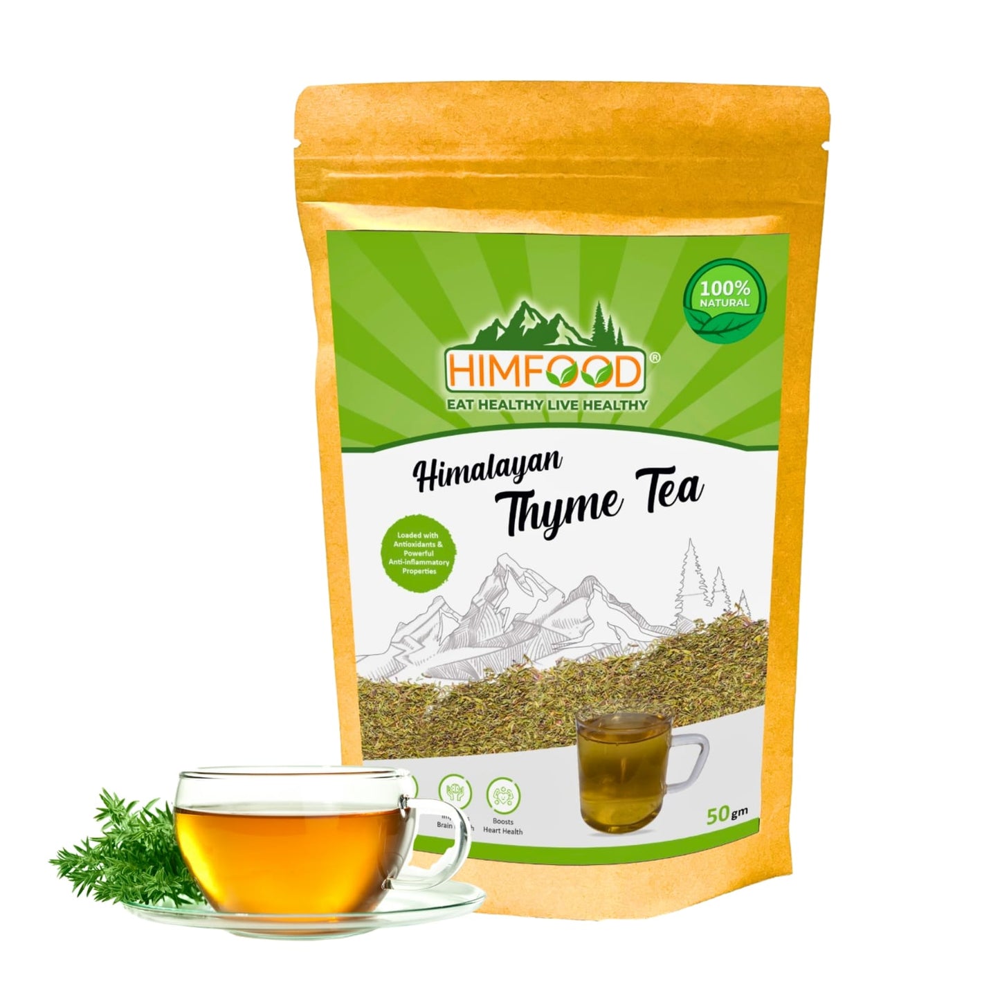 Himfood Himalayan Thyme Tea - 50 Gram / 50 Cups | Helps With Blood Pressure, Reducing Coughing | Thyme Tea leaves | 100% Natural