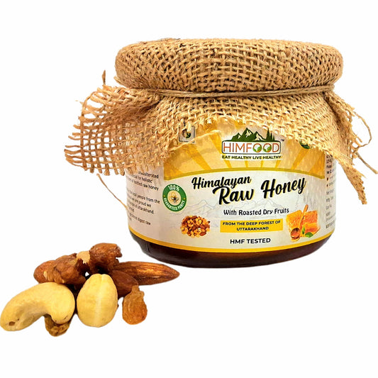 Himalayan multi floral raw Honey with mix Dry Fruits & Nuts | No Added Sugar | Pure and Natural Dry Fruits & Nuts mixed with Organic Honey raw 400gram | Glass Jar