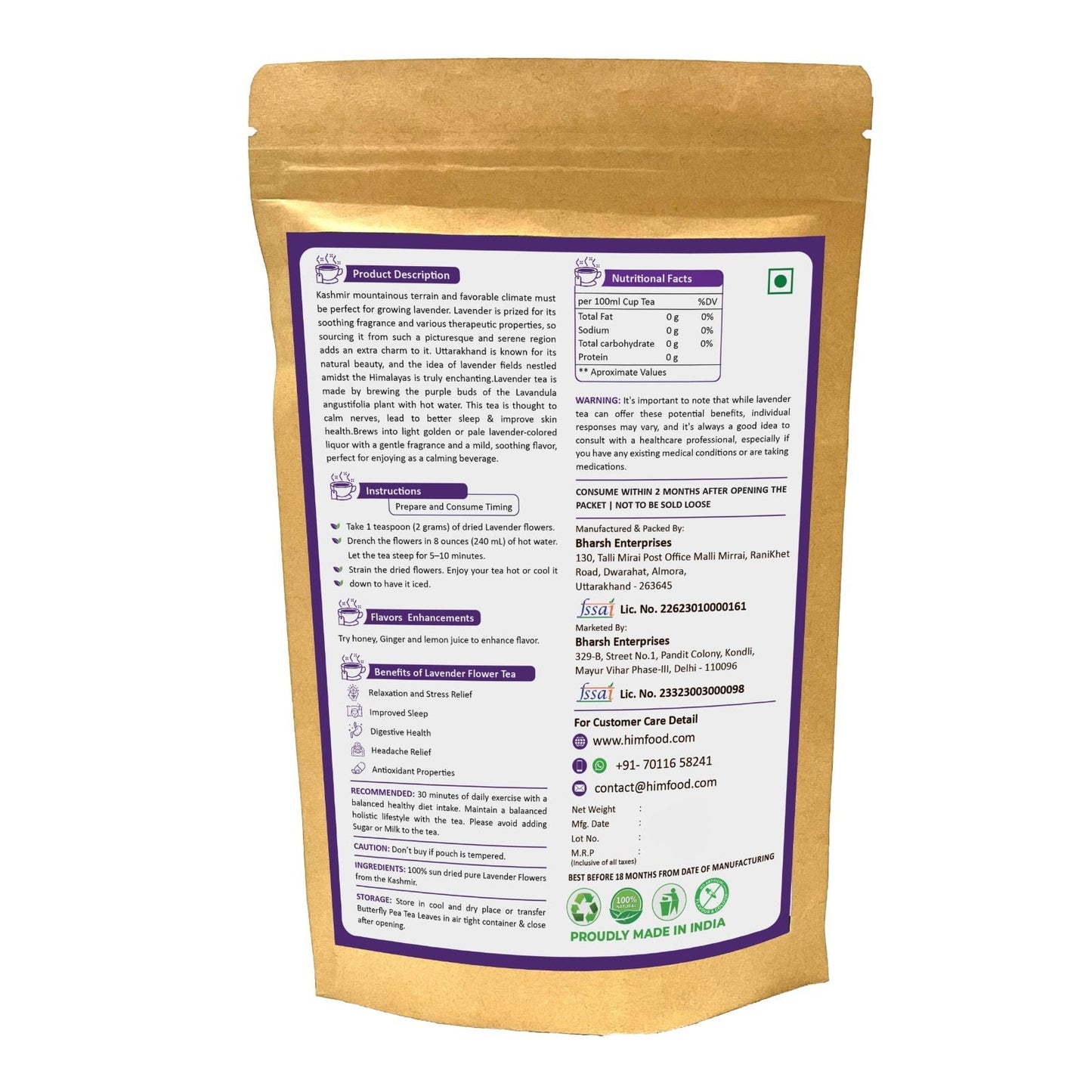 HIMFOOD Pure Organic Lavender Flower Tea 50g- 50 cups | FARMS OF KASHMIR | Sun Dried Flowers | Flavored Syrups & Cocktails